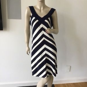 NEW Milly Blue Cream Brown Chevron Stripe Cotton Silk Cashmere Tank Dress L $295